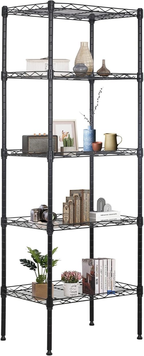 FDW Wire Shelving Unit - 5-Tier Adjustable Metal Shelves for Kitchen & Garage | 17L x 12W x 48H, Black