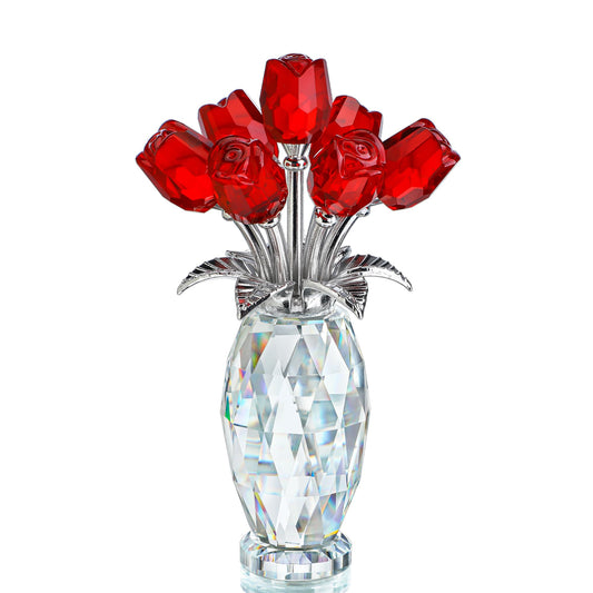 H&D HYALINE & DORA Crystal Rose Flower Figurine,Glass Flower Bouquet Ornament,Glass Rose Gift for Christmas Mother's Day Valentine's Wedding Party
