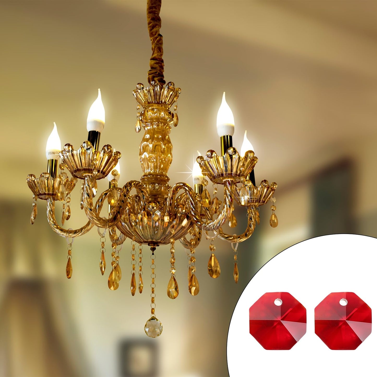 uxcell 25Pcs 1 Hole Crystal Octagon Beads, 12mm K9 Glass Hanging Chandelier Beads Prisms Parts for Crystal Chandeliers Lamp Hanging Pendant Jewelry DIY Craft, Red
