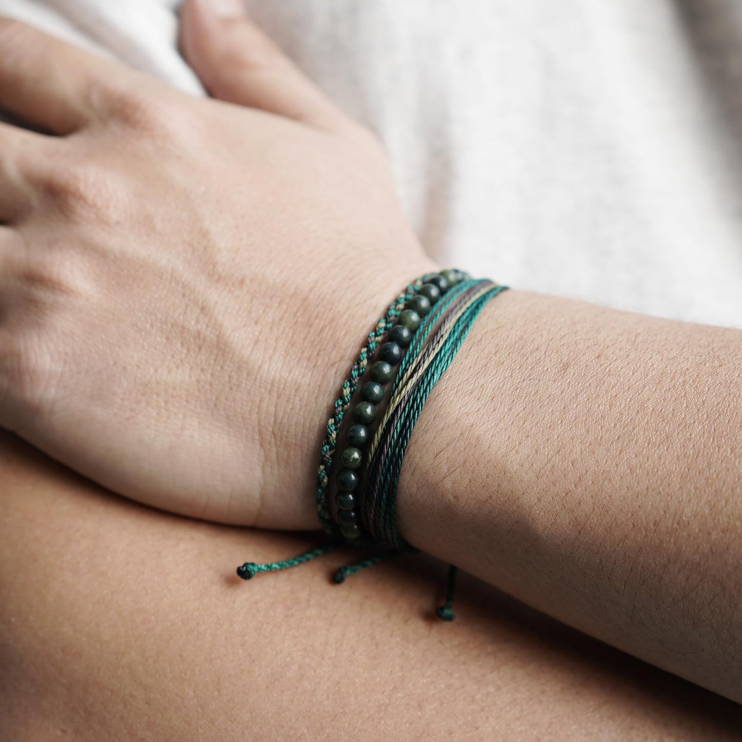 Handmade Natural Stone Beaded Healing Bracelet Gift for Men Adjustable Rope String Bracelet (Southern jade（Ink）, Adjustable)