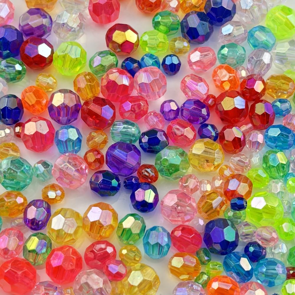 Pinhoollgo 1800pcs Acrylic Faceted Round Beads 4mm 6mm 8mm 10mm AB Colors Glossy Acrylic Round Spacer Beads with Hole for DIY Bracelet Necklace Jewelry Making Supplies Handmade Craft(Yellow AB)