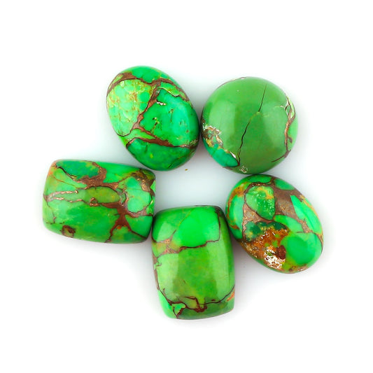 CRYSTALINES 5pcs, Wholesale Green Turquoise Cabochons, Genuine Polished Gemstones, Bulk Loose Stones Crystals Supplies, DIY Craft-Jewelry Making, Wire Wrapping, December Birthstone, Gem Collection