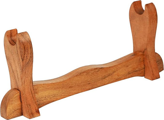 Mythrojan Medieval Sword Stand Solid Wood Horizontal Display Rack for Katana, Samurai, Gladiator, Crusader Swords Elegant Tabletop Holder, 1-Tier