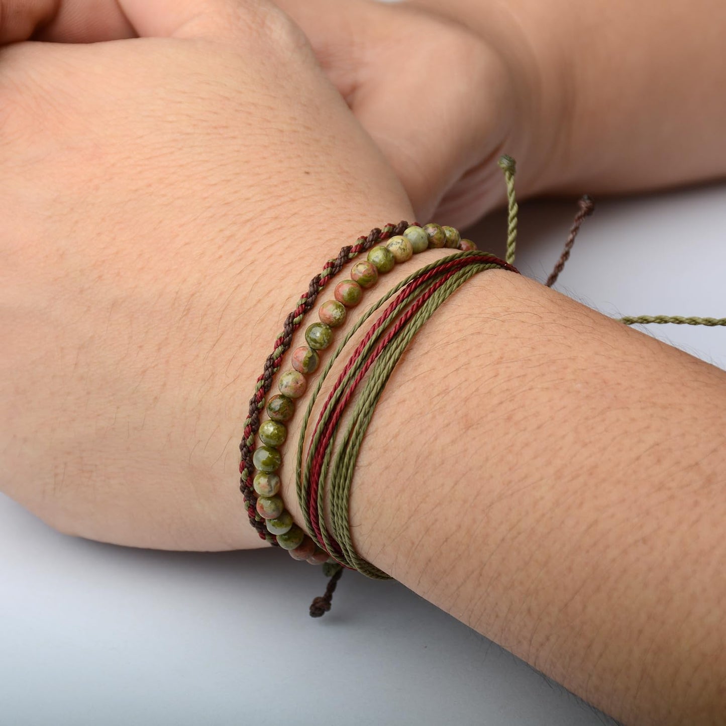 Handmade Natural Stone Beaded Healing Bracelet Gift for Men Adjustable Rope String Bracelet (unakite, Adjustable)