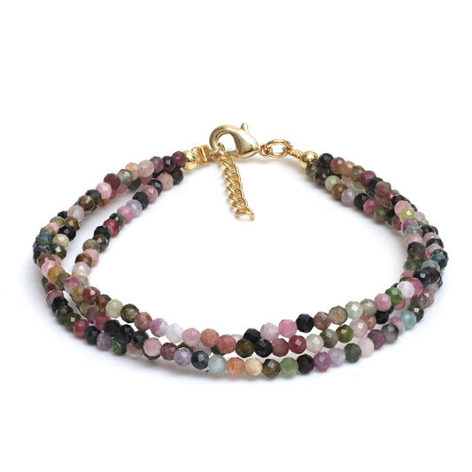 Gempires Multi Tourmaline Beaded Bracelets Colorful Ligtweight Gemstone Jewelry Hypoallergenic 8 Inch Gold Plated Handmade Crystal Jewelry Bracelets