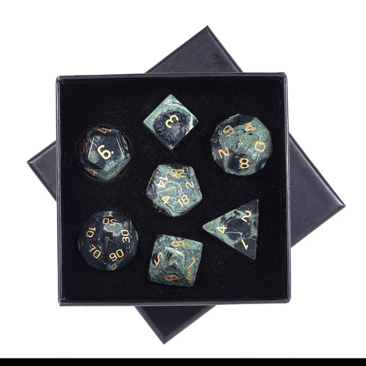 mookaitedecor 7 PCS Kambaba Jasper Crystal Polyhedral DND Dice Set, Polished Tumbled Stones Dices for RPG MTG Table Games Home Decoration