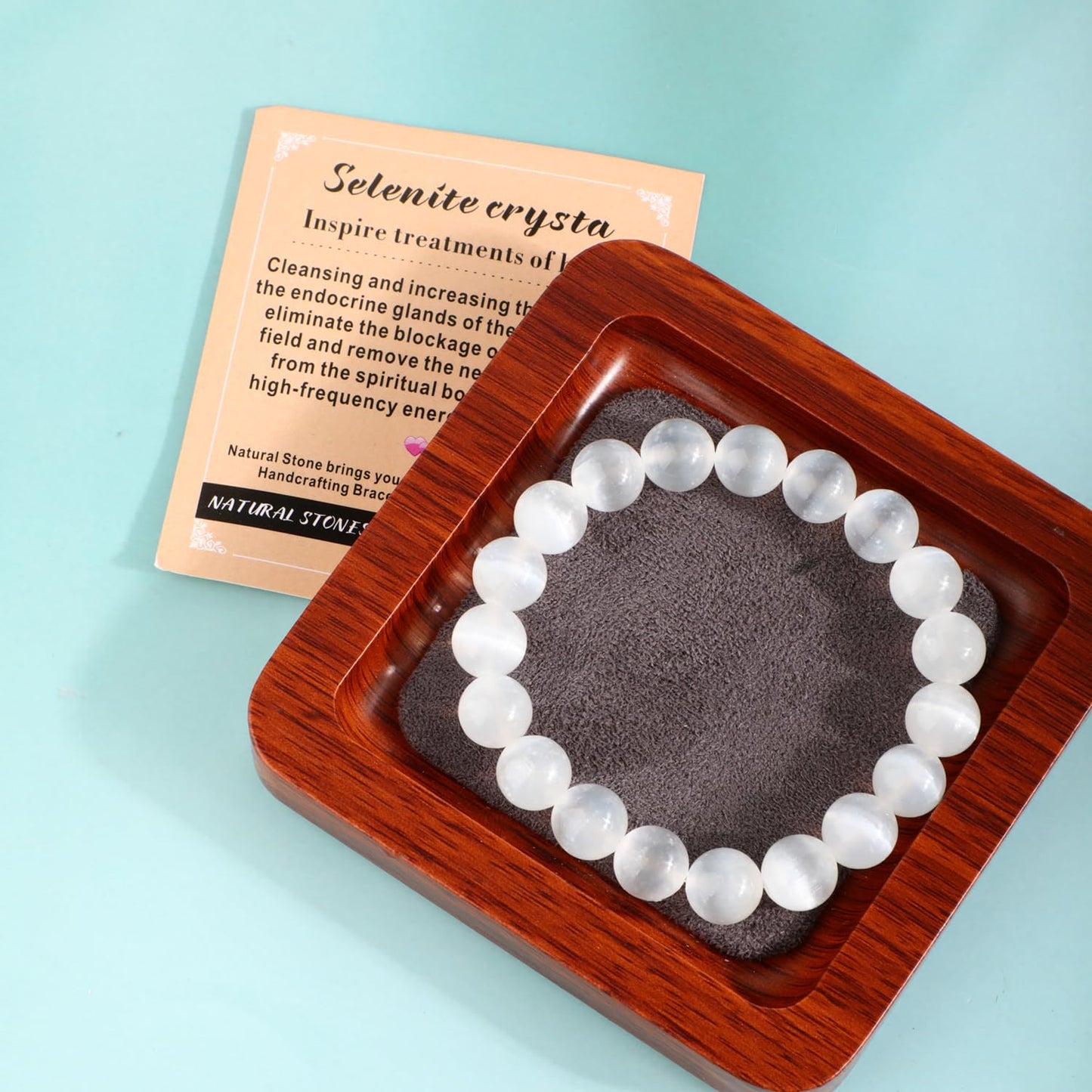 AD Beads 10mm Handmade Selenite crystal Elastic Bracelet – Natural Gemstone for Inspire treatments of body – Meditation, Yoga, Healing and Energy Gift for Men Women