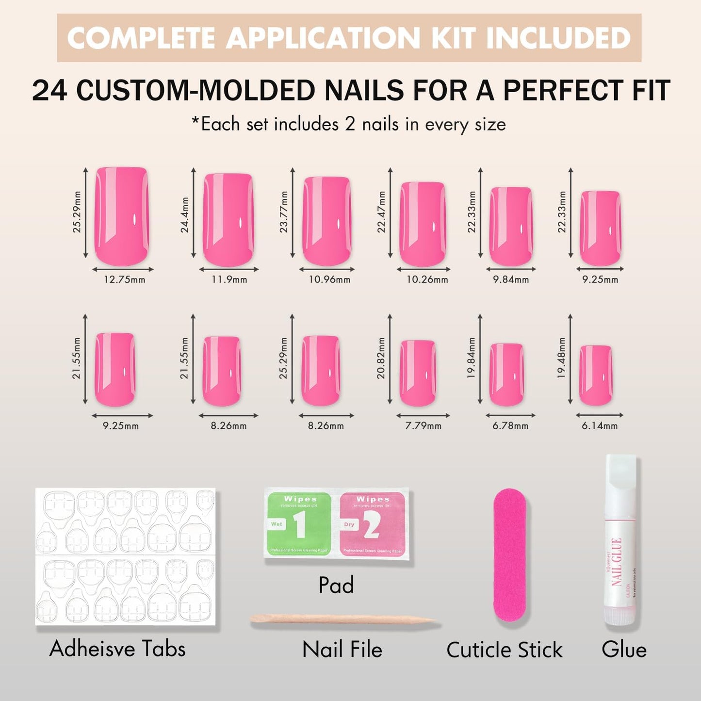 SXVME Press On Nails Long Square - Wine Red Press on Nails with Glue for Women, Natural Simple Fake Nails Press ons Medium, Glossy Soft Gel Glue on Nails Coffin, Reusable Nail Stick Ons, 24 Pcs