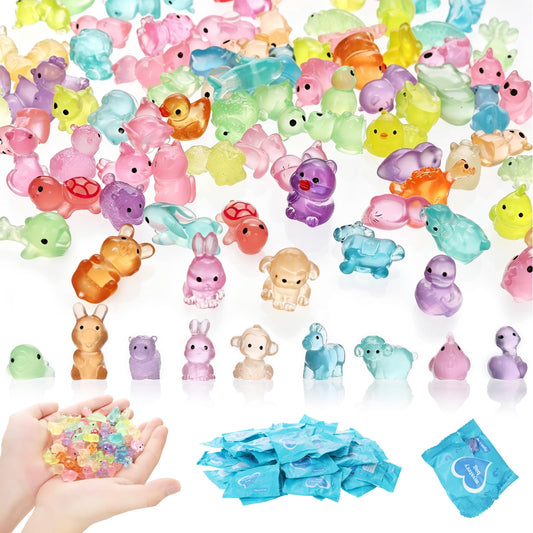 TINSKY 300 Pcs Mystery Mini Resin Animals Bulk Blind Bags, Mini Glow in The Dark Resin Animals Figures, Mystery Prizes for Classroom, Miniature Animals for Fairy Garden, Dollhouse, DIY Craft Decor
