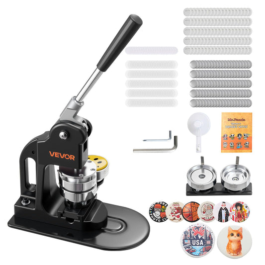 VEVOR Button Maker Machine, 2.25 in, Pin Maker Machine with 500pcs Button Parts, Circle Cutter, Hex Wrenches and Magic Book, Ergonomic Handle, for DIY Badges, Personalized Pins and Key Chains, Black