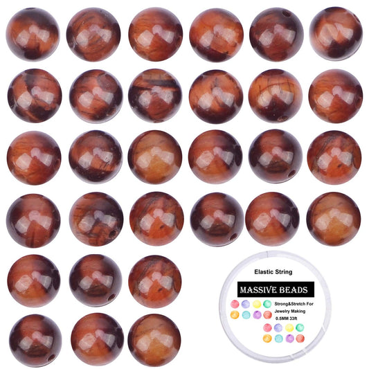 100Pcs Natural Crystal Beads Stone Gemstone Round Loose Energy Healing Beads with Free Crystal Stretch Cord for Jewelry Making (Red Tiger Eye, 8MM)