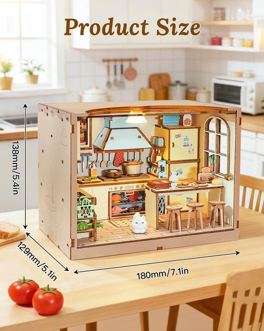 DIY Dollhouse Miniature House Kit 1:20 Scale Kictchen with LED Light, Tiny House Building Kit 3D Wooden Puzzle Crafts for Adults Home Decor Gift for Women Men