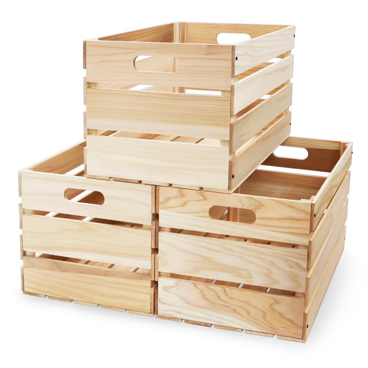 varrisin 3 Pcs Large Wood Crates Box for Deco Storage Nesting Wood Boxes with Handles Decorative for DIY Office Home Storage Art Craft (15.7x11.8x10.5in)