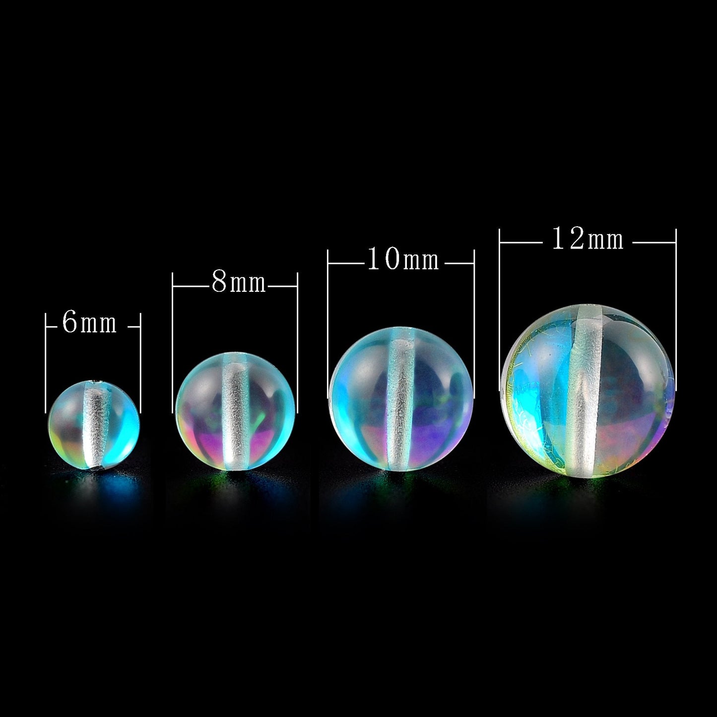 RUBYCA Round Moonstone Crystal Glass Beads Aura Iridescent for Jewelry Making (1 Strand, 12mm, Blue)