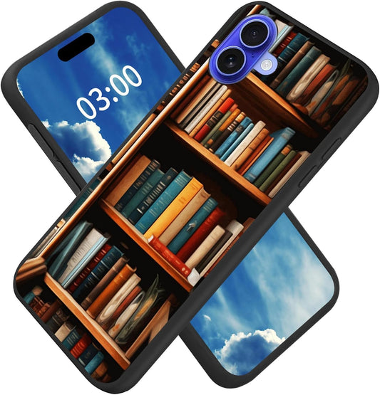 BFSEROBJ 17 2025 17 6.3 inch for iPhone Case with Bookshelf Pattern Design Ultra-Thin Black Soft TPU Silicone Shock