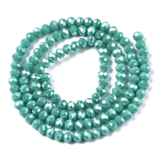 10 Strands Briolette Faceted Rondelle Glass Beads 4x3mm AB Color Opaque Glass Pearl Luster Tiny Spacer Beads 1230pcs for Bracelets Jewelry Making