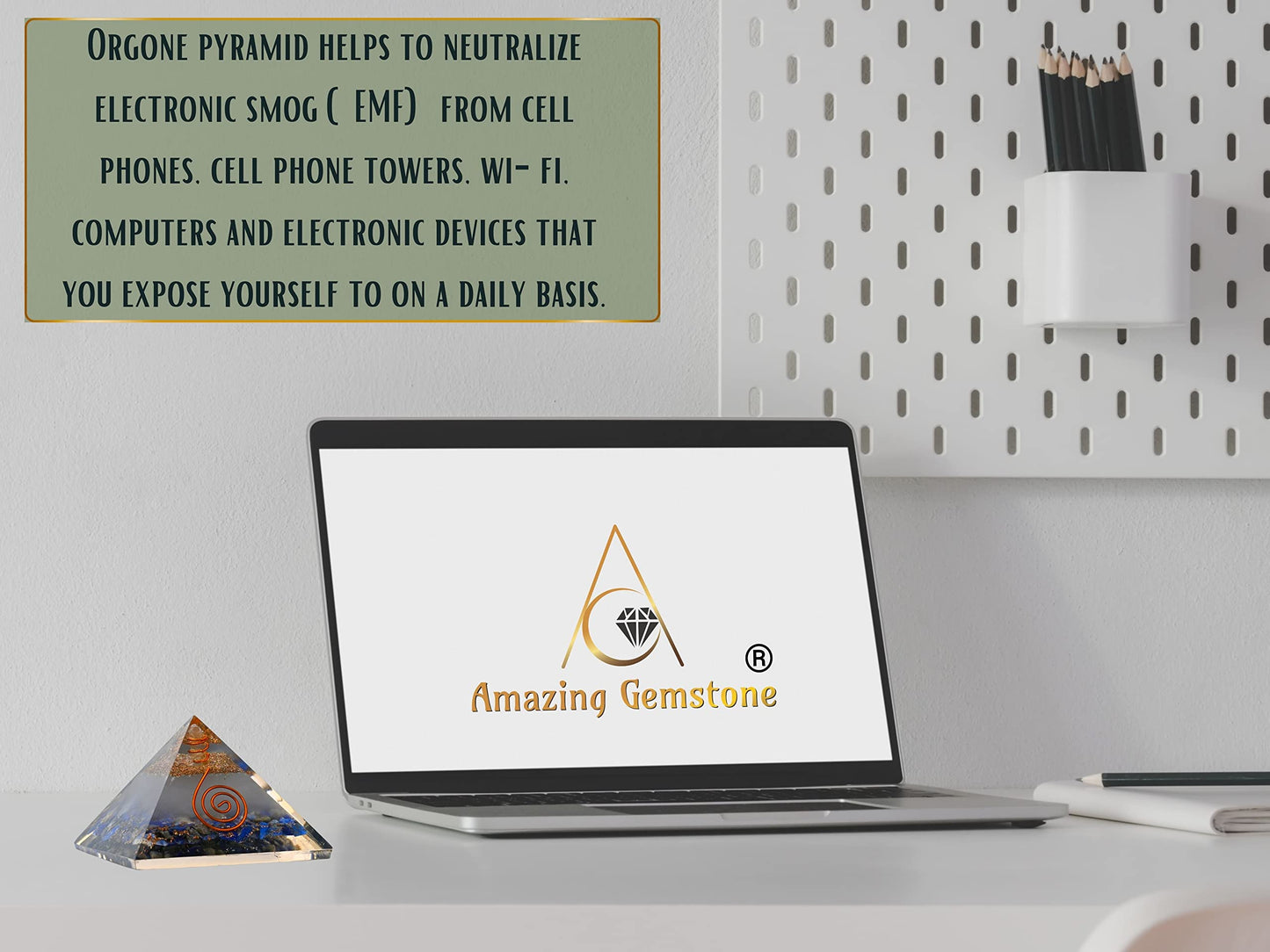 Large Orgone Pyramid | Glow in Dark Lapis Lazuli Pyramid Crystal | Orgonite Pyramid | Organ Pyramids Positive Energy Healing