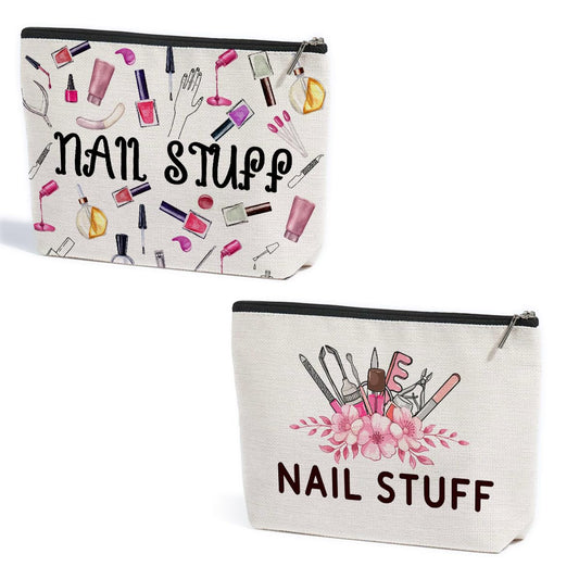 2 Pcs Nail Stuff Makeup Bag, Portable Pouch Purse Travel Essentials Organizer Cosmetic Bags for Women, Manicurist Travel Makeup Toiletries Accessories, Christmas Birthday Gifts for Women Manicurist