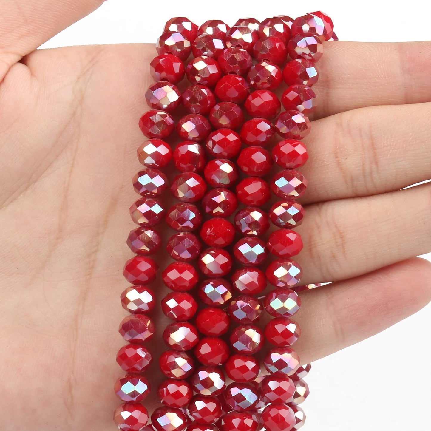 NITOPUPU 300pcs 8mm Crystal Glass Beads for Jewelry Making Faceted Rondelle Flat Beads for Bracelets Necklace Earrings DIY Crafts (AB Red Jade Half-Plated Crystal Bead)