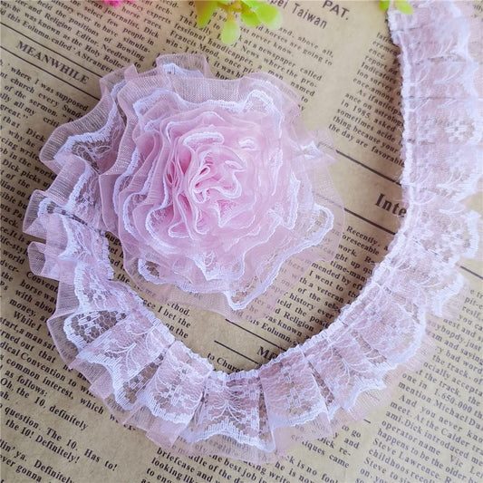 10 Yard Pleated Organza Lace Edge Trim Ribbon 1 inch Wide Assorted Colors Trimming Ruffle Fabric Embroidered Sewing Craft Wedding Bridal Dress Party Decoration Clothes Embellishment (Light Pink)