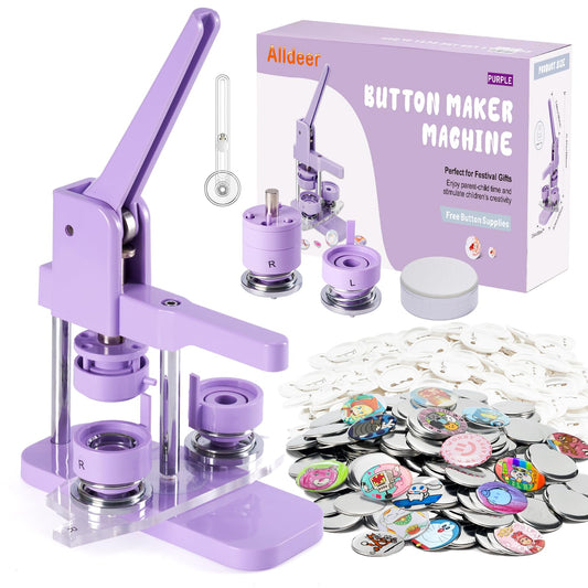 Alldeer Button-Maker-Machine Kit 32mm /1.25 inch, Button Press Machine 32mm, Easy-to-use Rotate Models, Pin Maker Kit with 100 Sets Plastic Supplies, DIY Small Badges, Starting Creative Project