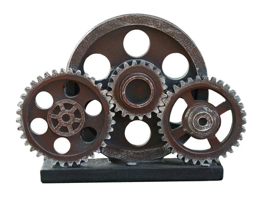 Rmdusk Industrial Steampunk Gear Train Figurine, Cog Wheel Statue, Resin Model, Home Bar Décor Ornament 7.7" H Copper
