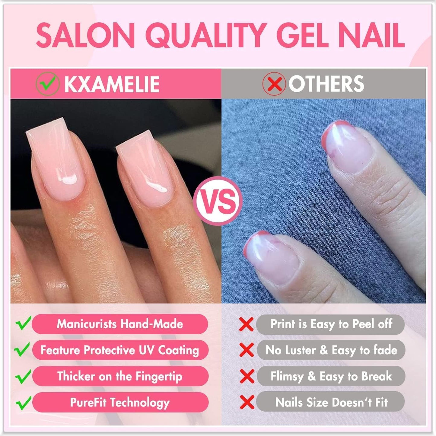 Yellow Press On Nails Short Square, KXAMELIE Natural Gel Nails Glue on Acrylic Nails Press ons Featured Protective Coat Thick Reusable Fake Nails Solid Color 24 Short Coffin Artificial Nails