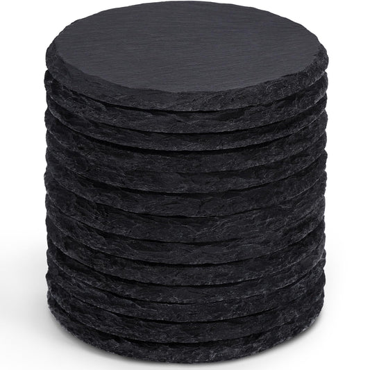 13 Pieces Slate Drink Coasters, GOH DODD 4 Inch Black Coasters Stone Coaster Set, Laser Engraving Blanks with Anti-Scratch Bottom for Home Office Bar Outdoor Housewarming Gifts Wedding Party, Round