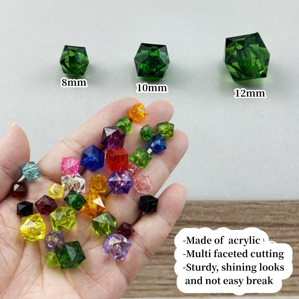 300pcs 8mm Acrylic Cube Faceted Acrylic Beads with Hole Plastic Spacer for Bracelets Necklace Earring Making Supplies (Deep Green)