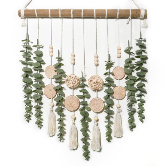 Artificial Eucalyptus Wall Decor, Rustic Farmhouse Boho Forest Greenery Wall Hanging with Wooden Head, Sage Green Bathroom Accessories，home decor for Bathroom Bedroom Dining Room Office Nursery