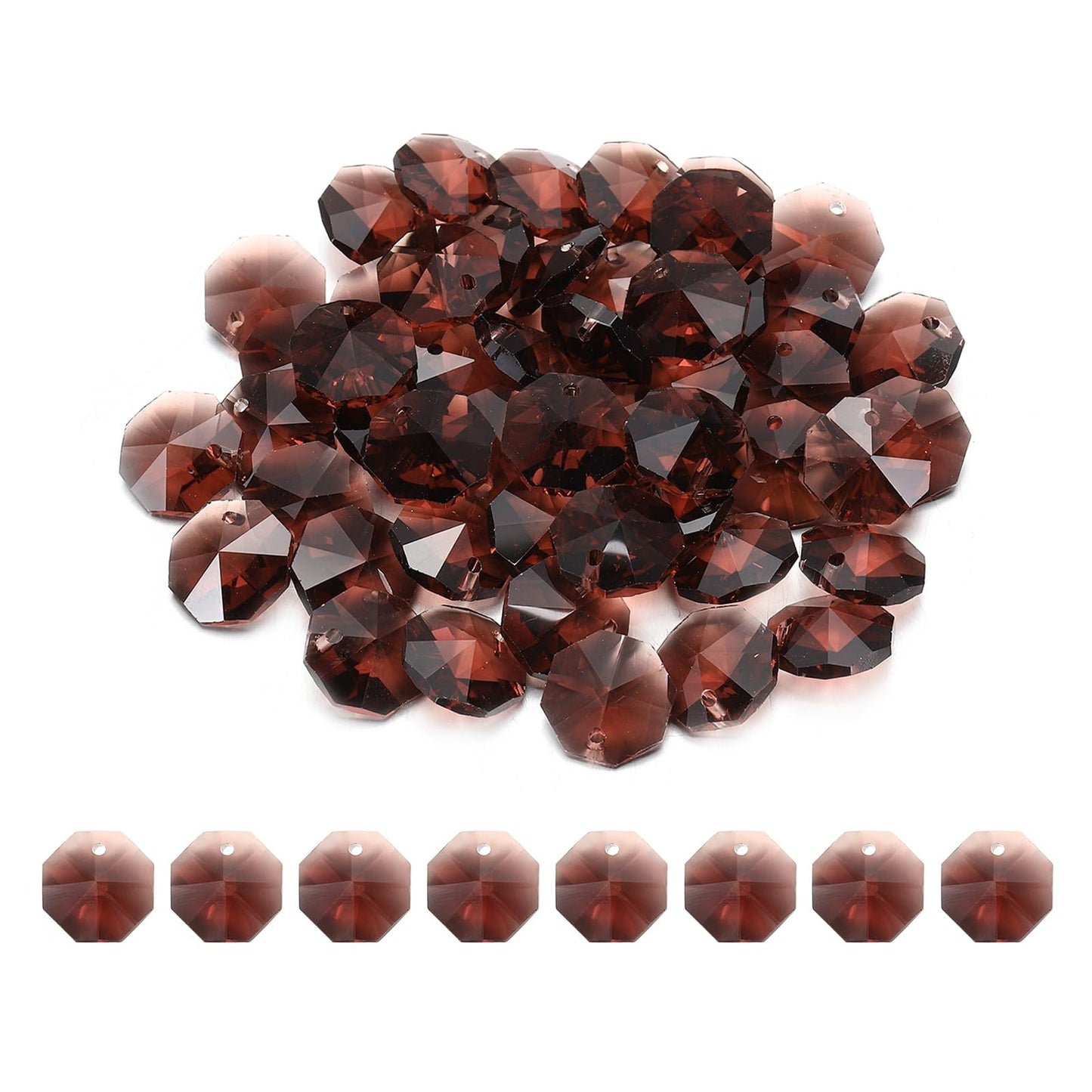 uxcell 50Pcs 1 Hole Crystal Octagon Beads, 14mm K9 Glass Hanging Chandelier Beads Prisms Parts for Crystal Chandeliers Lamp Hanging Pendant Jewelry DIY Craft, Red Violet