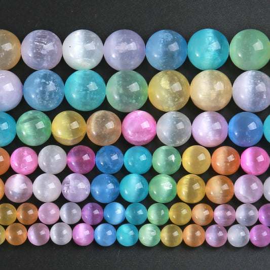10MM 72pcs Mixed Color Selenite Gypsum Beads Natural Stone Round Loose Beads for Jewelry Making DIY Bracelet Necklace 2 Strands 32