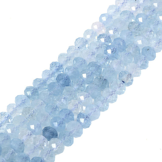 Aquamarine 6mm Gemstone Faceted Rondelle Loose Beads DIY Jewelry Making Beads 16 Inch
