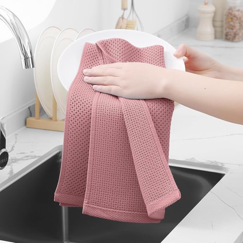 Homaxy Kitchen Dish Towels - Ultra Soft 100% Cotton Waffle Weave, Quick Drying, 13 x 28 Inches, 12-Pack in Dried Rose