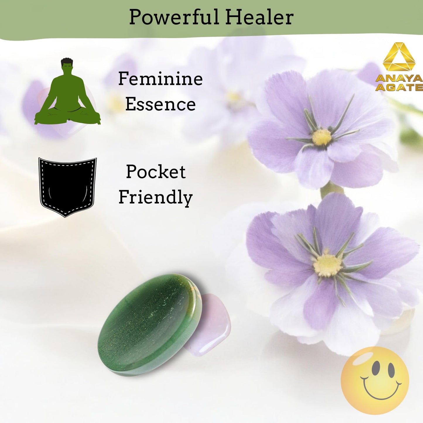 Anaya Agate Green Jade Worry Stone – Certified Crystal Thumb Stone for Anxiety & Stress Relief – Healing Crystal for Meditation, Reiki, Positive Energy & Christmas Gift for Men and Women