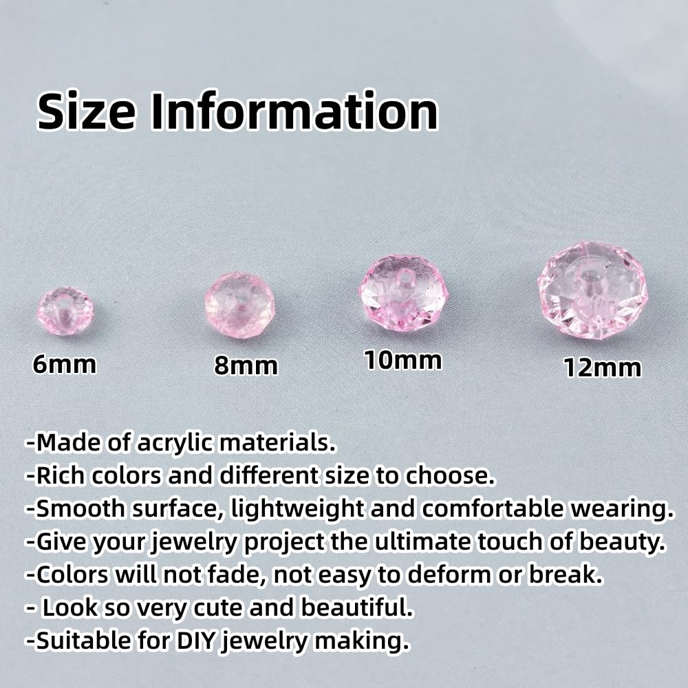 YHYPOCI 400pcs 8mm Acrylic Crystal Beads, Faceted Rondelle Acrylic Spacer Beads for Wind Chimes Bracelet Necklace Earring Keychain Jewelry Making DIY Crafts(Pink)