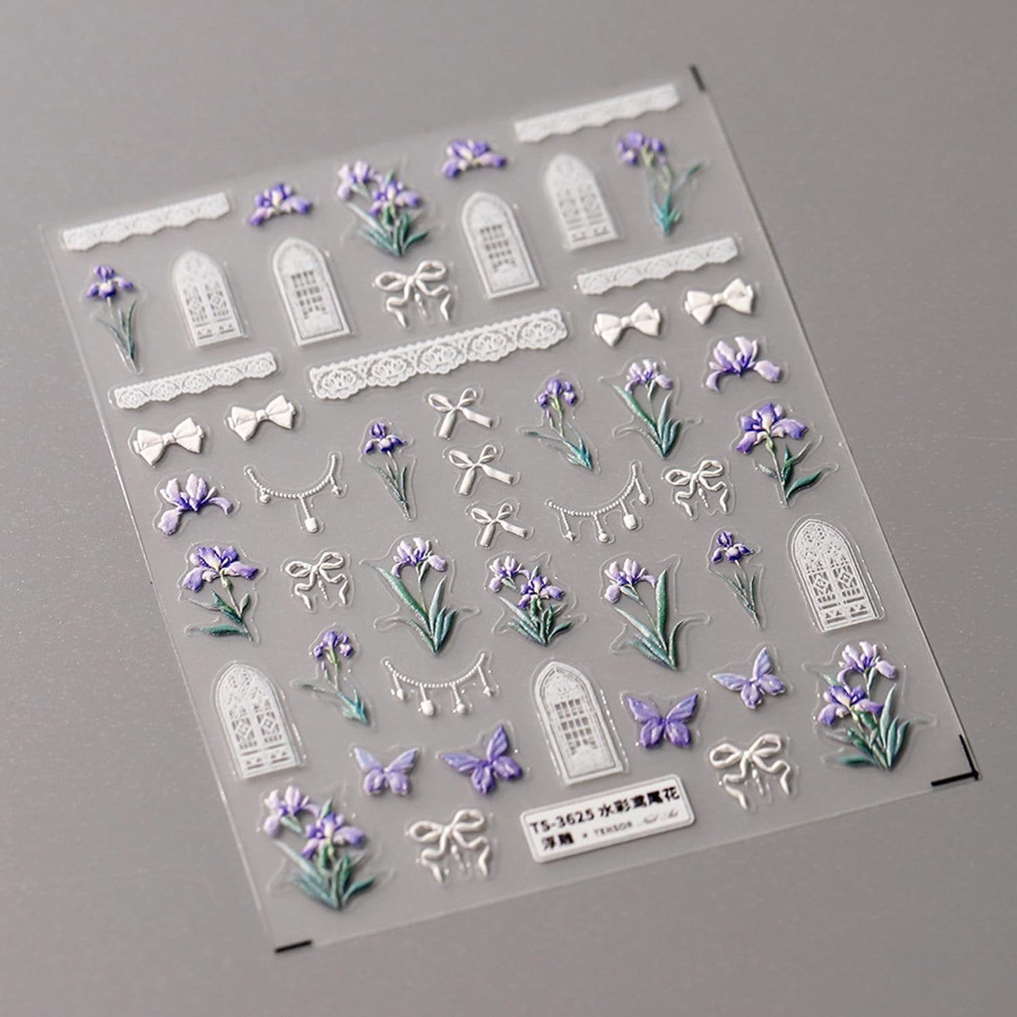 Flower Nail Sticker, 5D Embossed Iris Floral Nail Art Stickers Self-Adhesive Bows Butterfly Nail Decals for Women Nail Supplies Art Design Sticker(1, Iris Flower)