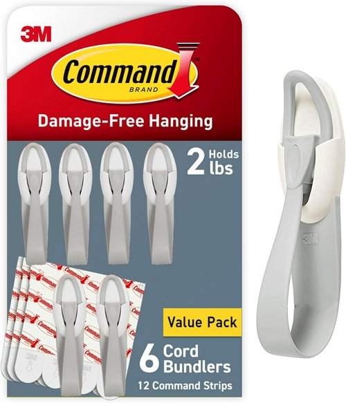 Command Cord Bundlers - Damage-Free Hanging Cord Organizer | 6 Gray Bundlers & 12 Strips Included