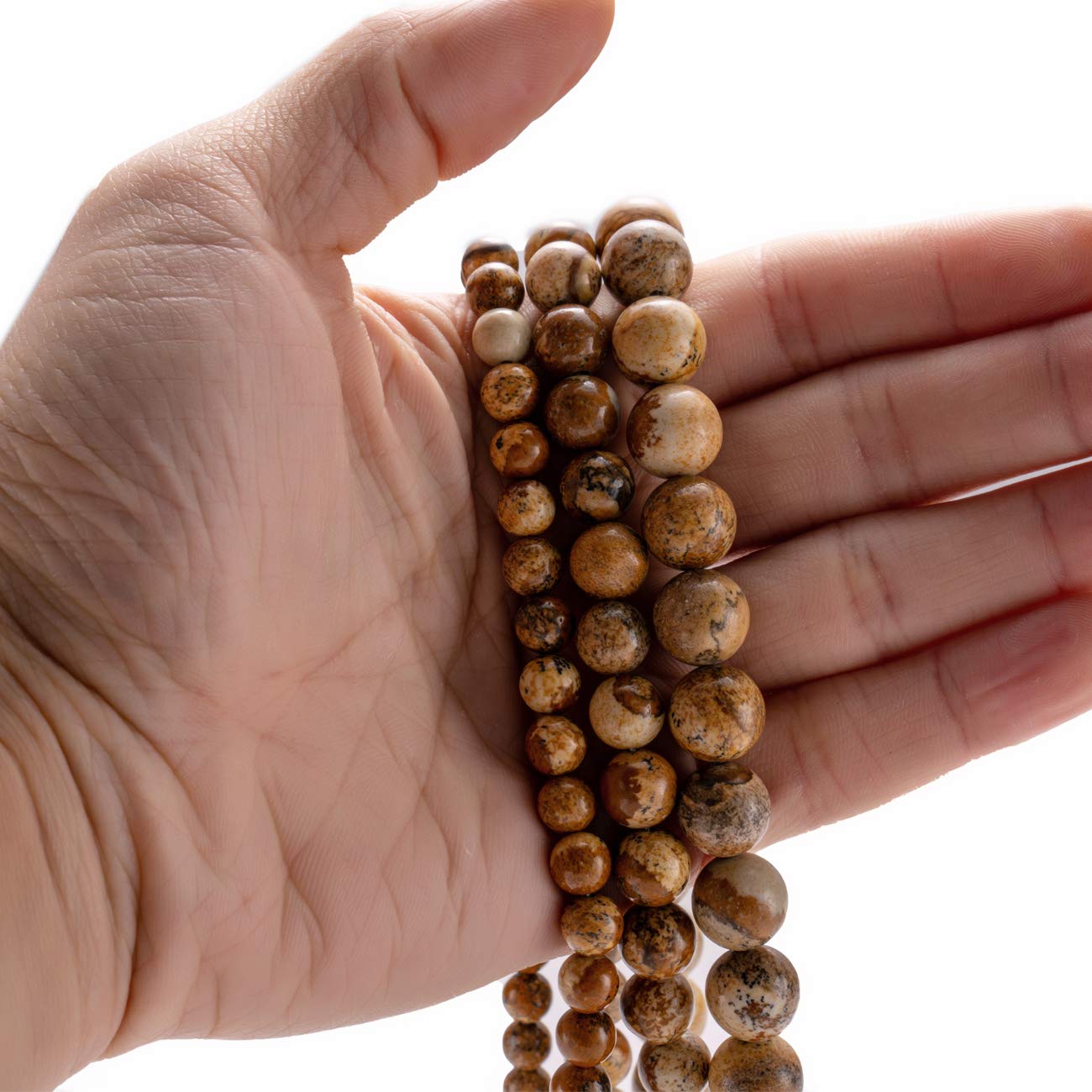 BEADIA Natural Brown Picture Jasper Stone Round Loose Semi Gemstone Beads for Jewelry Making 6MM 61PCS