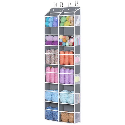 Univivi Over Door Hanging Yarn Storage Organizer, 6 Tiers Hanging Yarn Knitting Organizer with 12 Mesh Side Pockets for Crochet Accessories, Knitting Needles and Yarn Balls