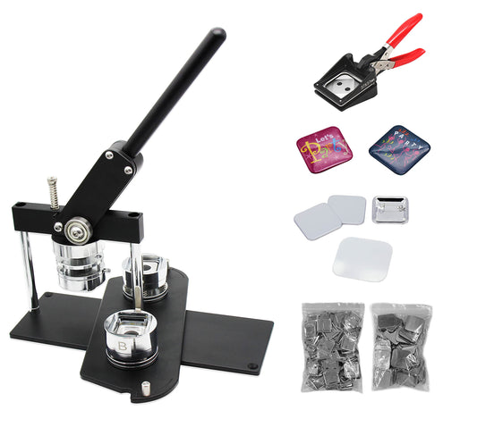 ChiButtons (KIT) 37mm Square (1.5X1.5) Pro Badge Machine Button Maker-B400 + Mould + 200 Parts + Handling Cutter Metric System (Black)