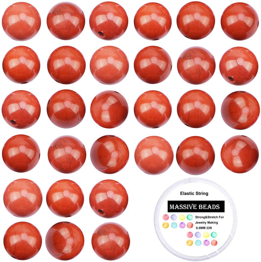 100Pcs Natural Crystal Beads Stone Gemstone Round Loose Energy Healing Beads with Free Crystal Stretch Cord for Jewelry Making (Red Jasper, 8MM)