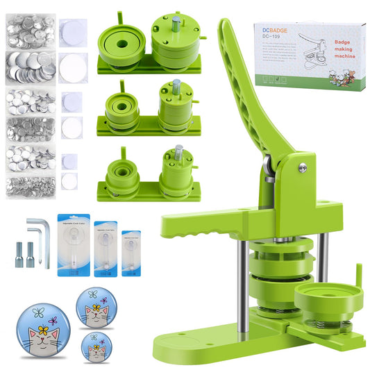 MK.Bear Button Maker Machine Multiple Sizes 1+1.25+2.25in, Button Pin Maker Kit for DIY Gifts, Badge Press Machine with Free 300PCS 25+32+58mm Badge Making Iron Supplies & 3Circle Cutter