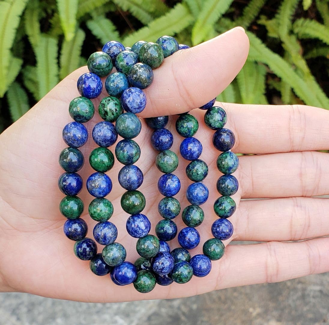 Adabele Real Natural Lapis Chrysocolla Bracelet 7.5 inch Stretch Gemstone Beaded Bracelet Chakra Healing Crystal Stone Jewelry Women Mom Gift (Unisex) GB8-B21