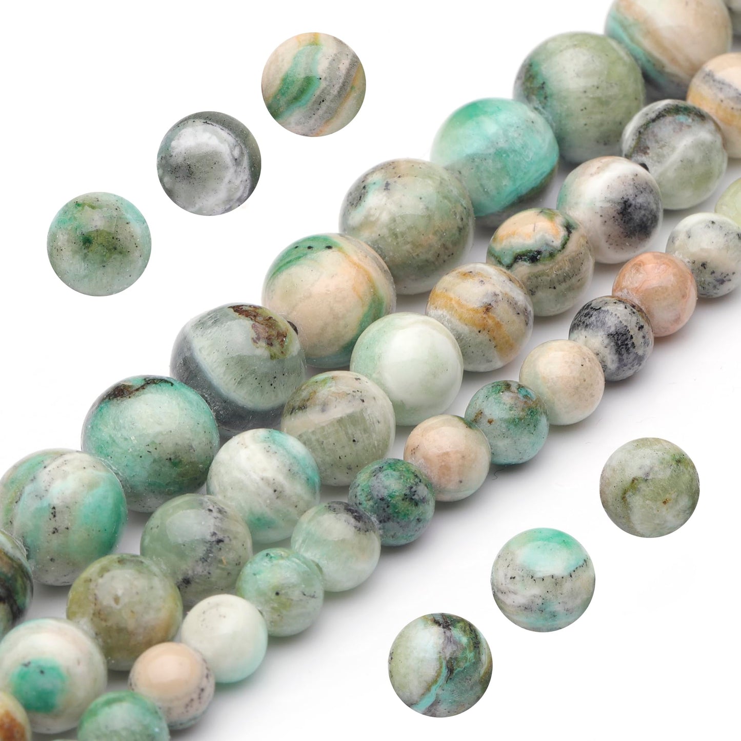 Youngbling Natural Gemstone Beads for Jewelry Making,8mm Green Stripe Stone Polished Round Smooth Stone,Genuine Real Stone Red Beads for Bracelet Necklace 15 Inch(Green Stripe Stone,8mm)
