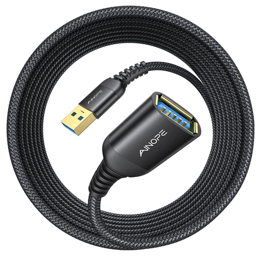 2 Pack 3.0 Drive,Black,16FT+16FT AINOPE USB Extensions Cable High Speed USB Extension Cord Type A Male to Female Sturdy