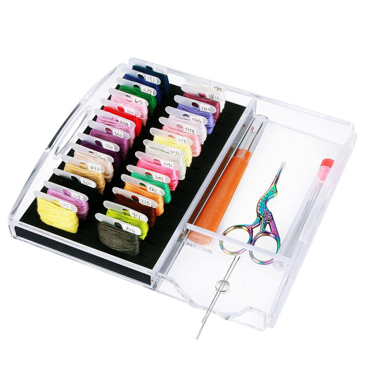 Hamtery Acrylic Working Tray for Cross Stitch and Embroidery Supplies, Embroidery Floss Bobbins Organizer with Magnetic Needle Holder and Tools Storage-Tray Only (Small-For thin/standard bobbin)