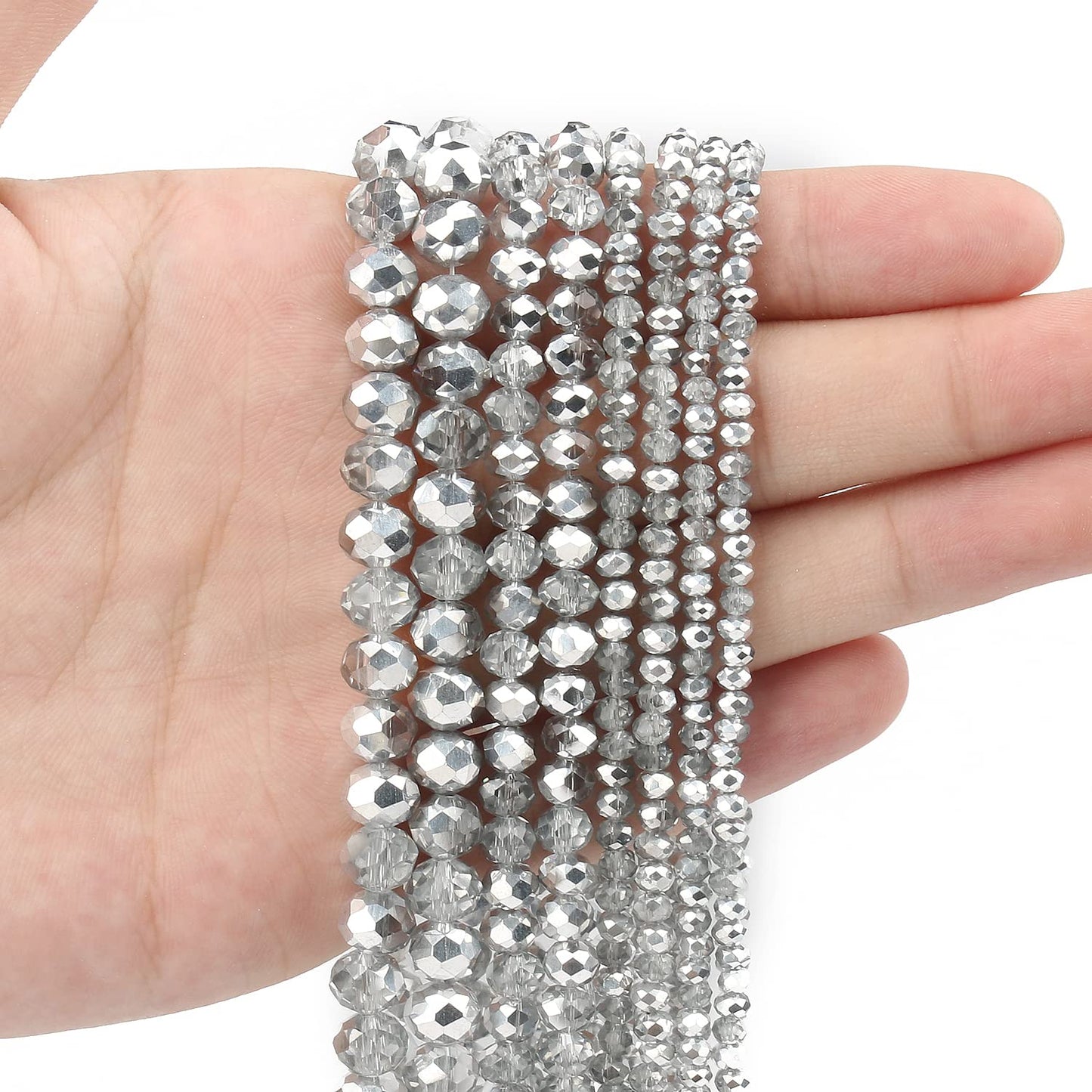 NITOPUPU 1000pcs 4mm Crystal Glass Beads for Jewelry Making Faceted Rondelle Flat Beads for Bracelets Necklace Earrings DIY Crafts (AB Silver Half-Plated Crystal Bead)