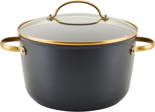 Farberware Forged Induction Stockpot - 6 Quart Ceramic Nonstick Soup Pot with Lid | Dishwasher Safe, Black & Gold