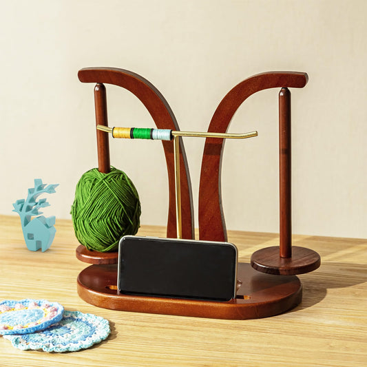 Baffect Yarn Holder Magnetic, Wooden Yarn Ball Holder with T-Shaped Holder & Phone Stand, Yarn Spindle with Double Spindles, Spinning Yarn Holder for Crochet Lovers